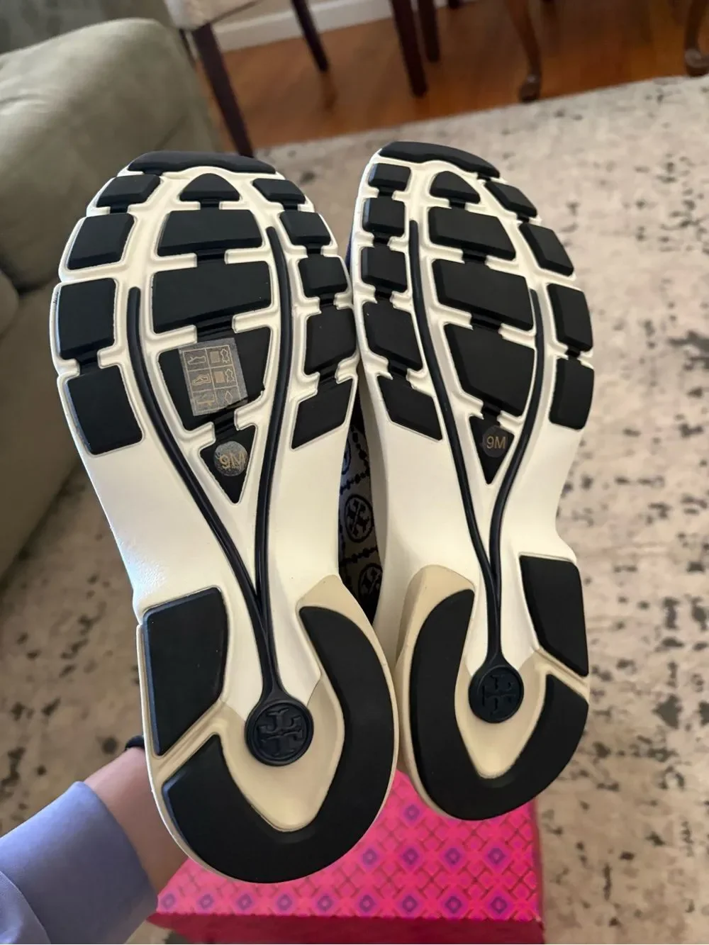 Tory Burch T Monogram Good Luck Trainer Sneakers Navy Size 9